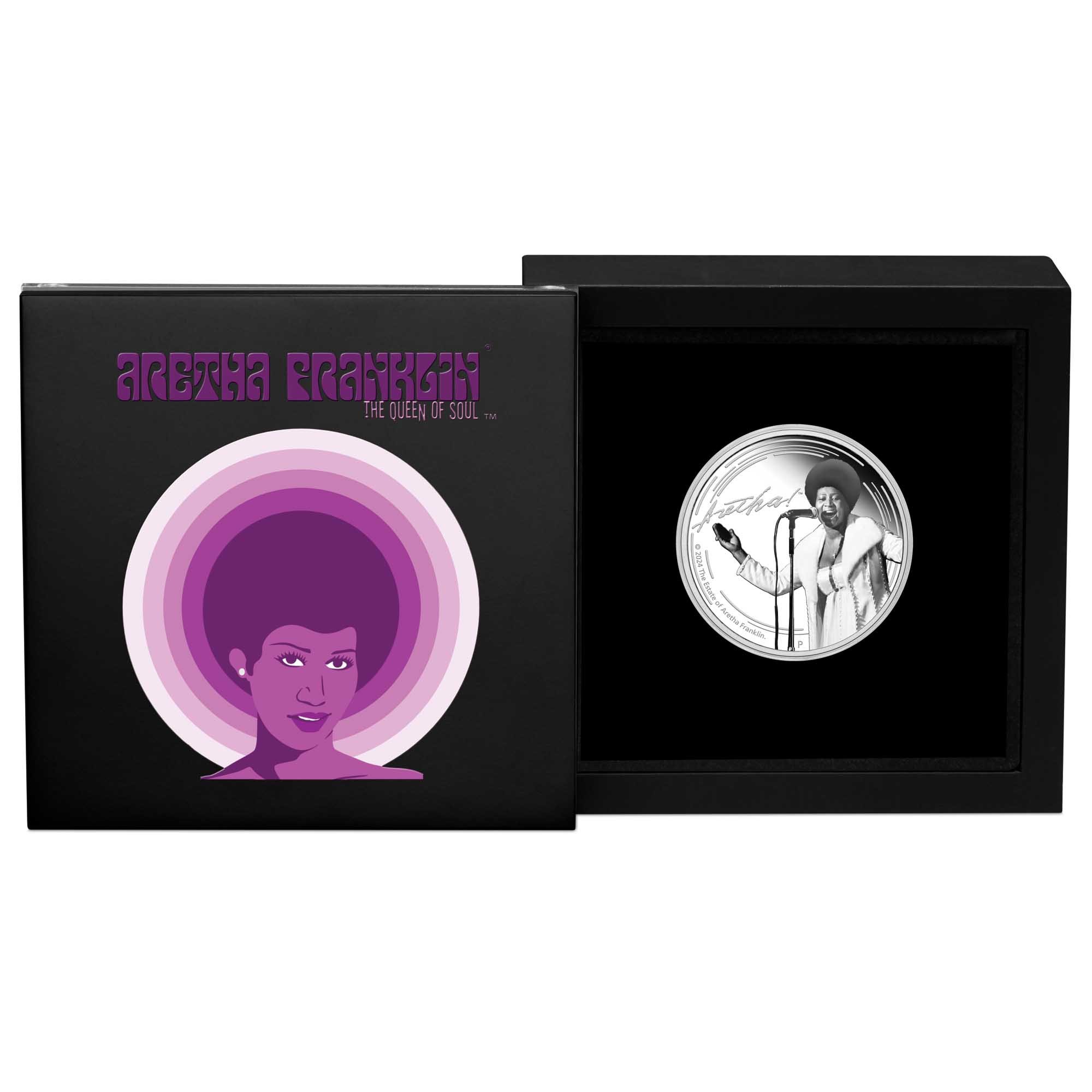 04 2024 Aretha Franklin 1oz Silver Proof Coloured Coin Coin in case HighRes