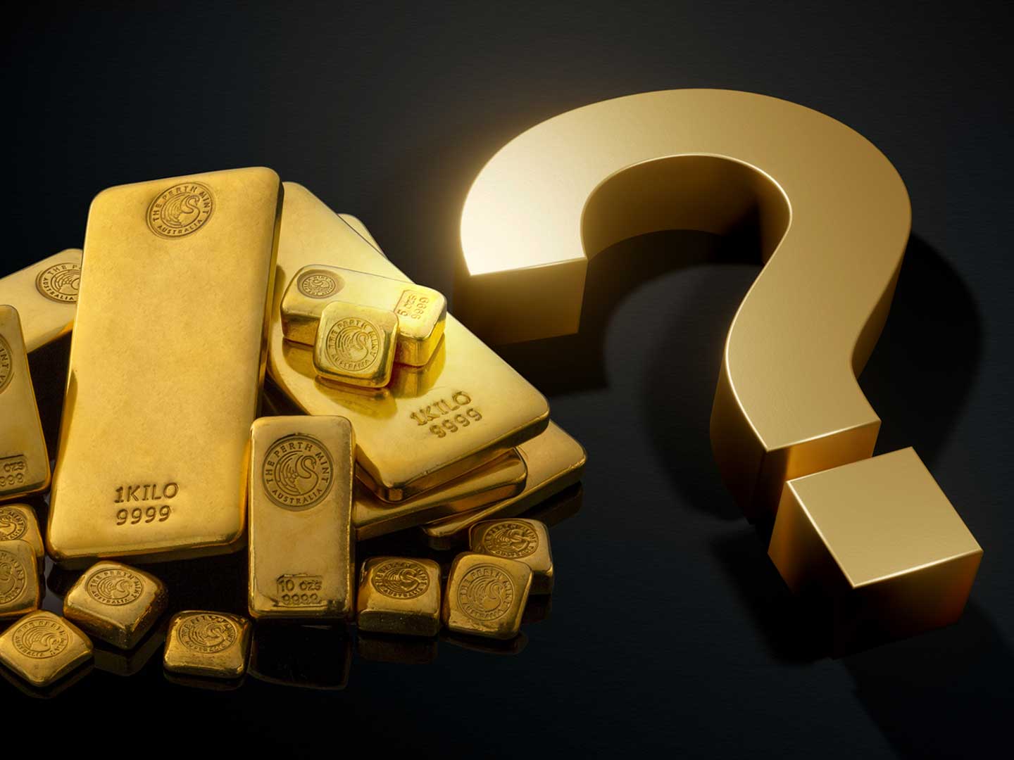 Gold bars with a question mark.