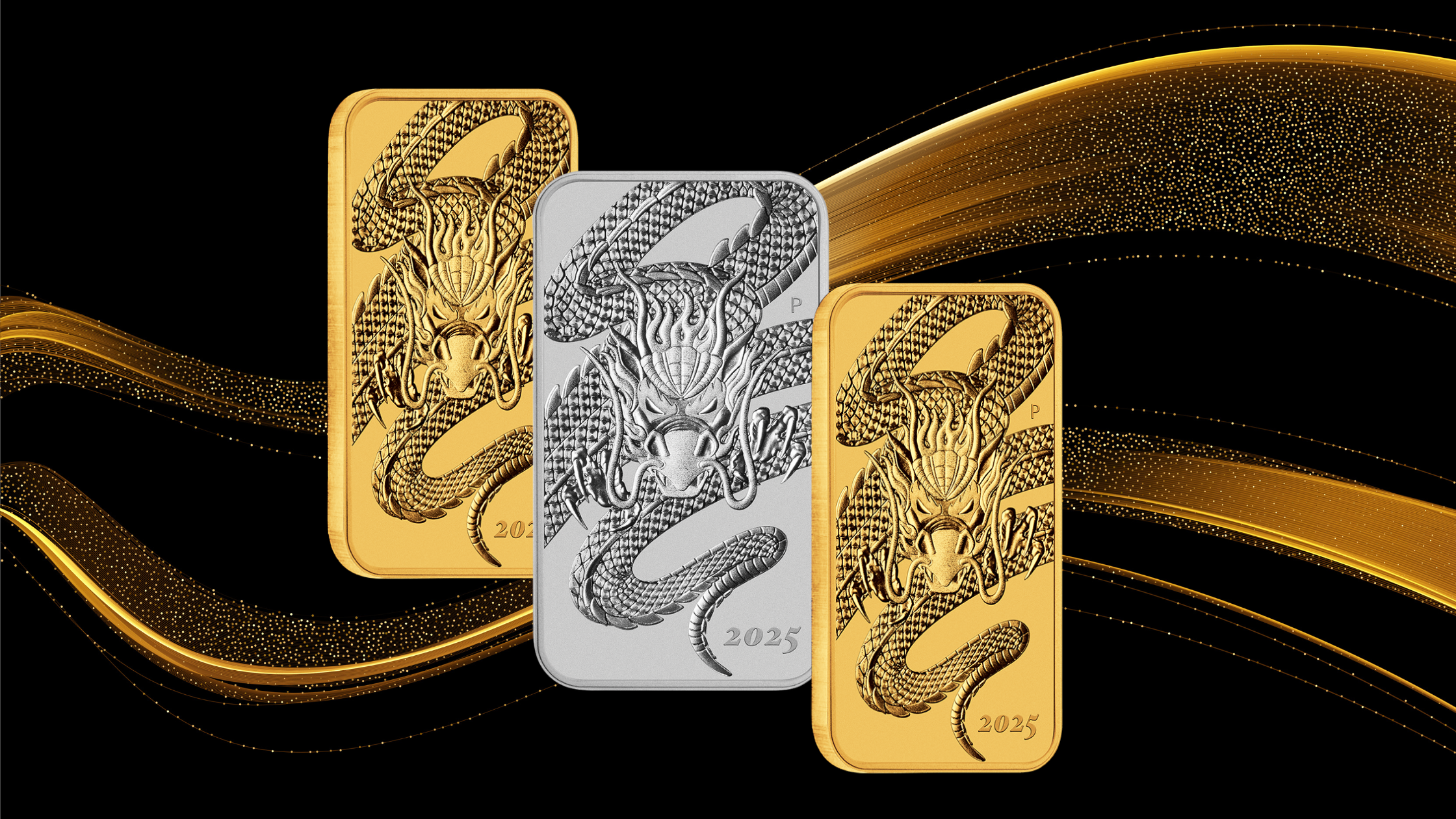 Perth Mint 2025 Silver and Gold Rectangular dragon bullion coins